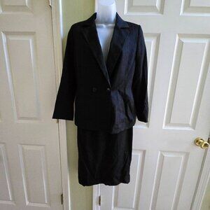 Akris Punto Black Wool Striped Blazer & Black Skirt Suit Set Size 10